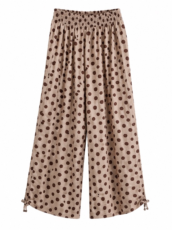 GiGio Pants - Polka Dot Wide Leg Lounge Pants - Beige & Brown